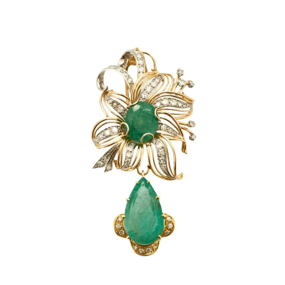 Broche florale Emeraudes Diamants