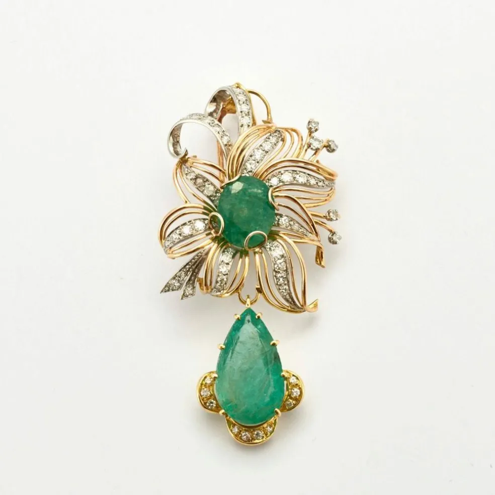 Broche florale Emeraudes Diamants
