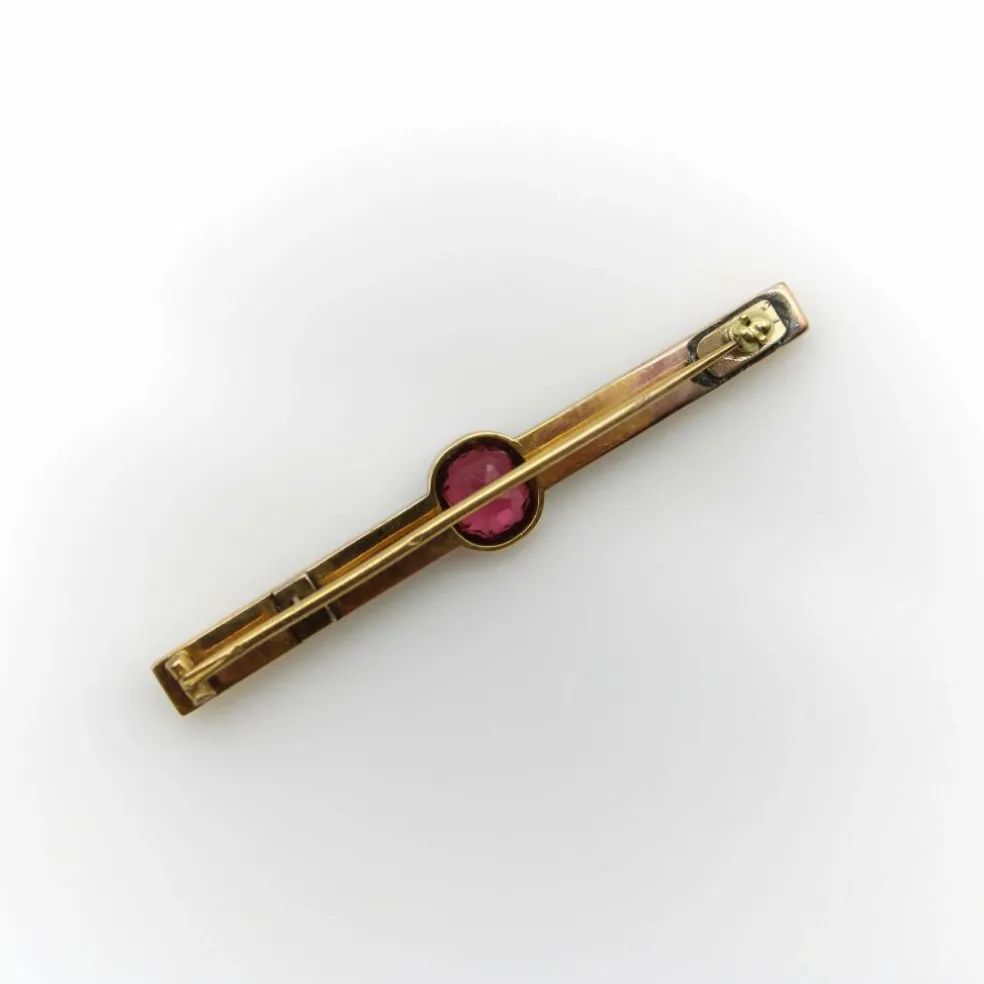 Broche française en or 18 carats avec tourmaline et diamants sertis clos