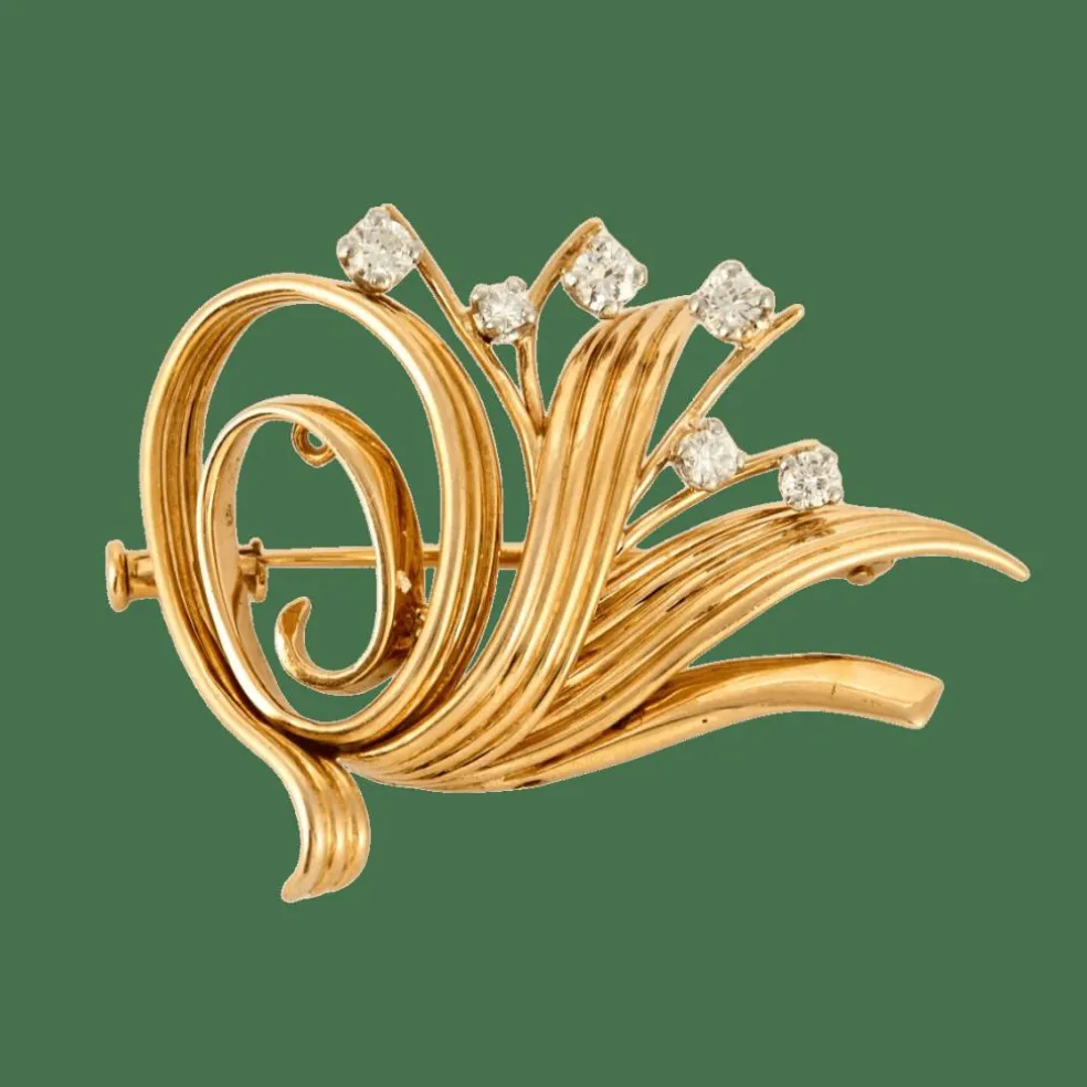 Broche gerbe en or jaune platine et diamants
