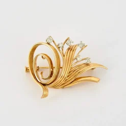 Broche gerbe en or jaune platine et diamants