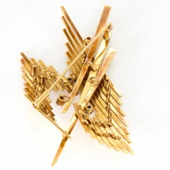 Broche Gerbe en or jaune, rubis et saphir