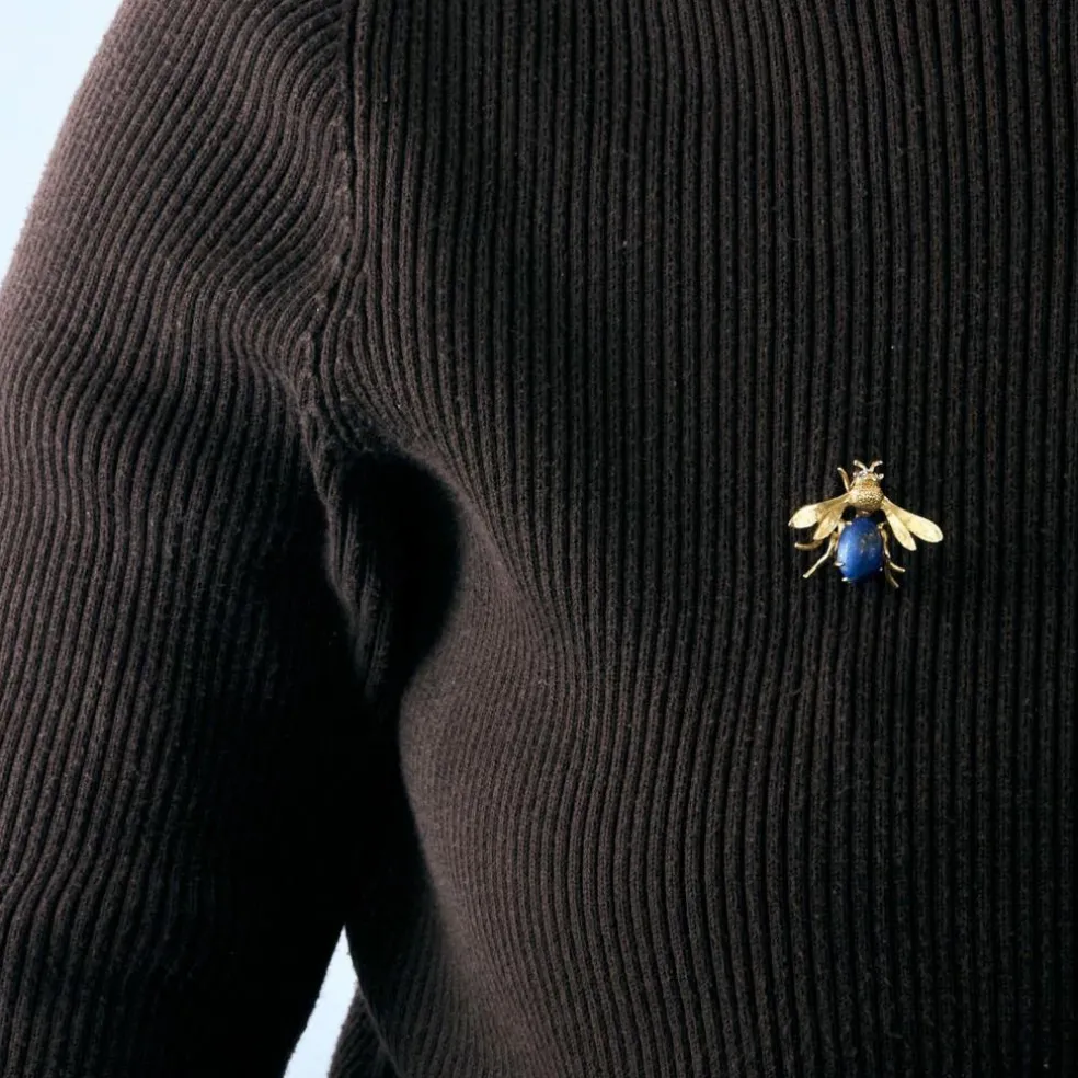 Broche Guêpe, or jaune et Lapis lazuli