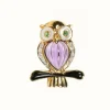 Broche Hibou Années 70 or jaune, pierres multiples, diamants