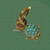 broche lapin or jaune turquoises rubis