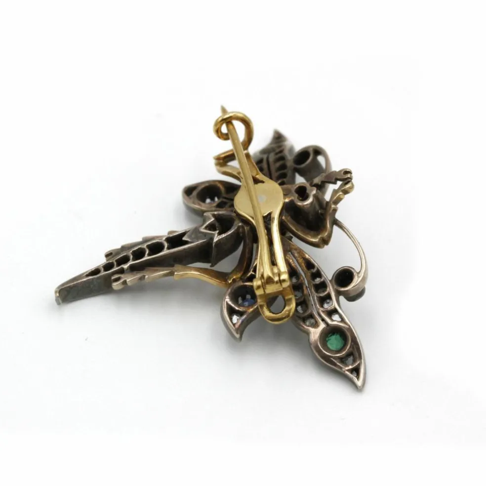 Broche libellule XIXe or jaune argent