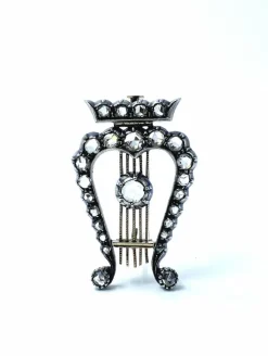 Broche Lyre Or Argent Diamants