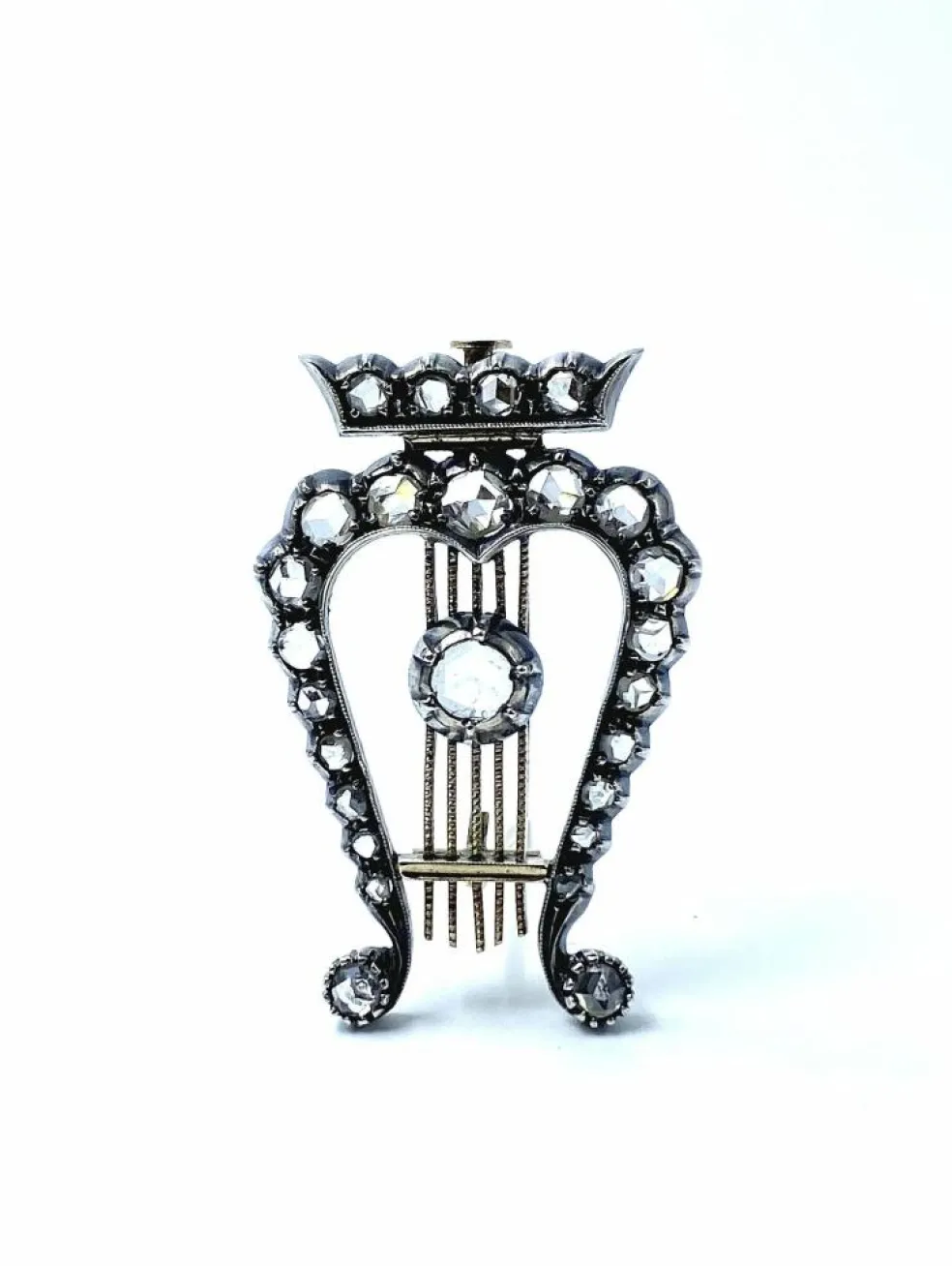 Broche Lyre Or Argent Diamants