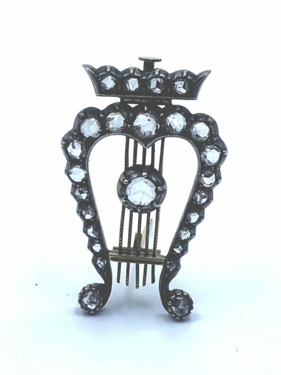 Broche Lyre Or Argent Diamants