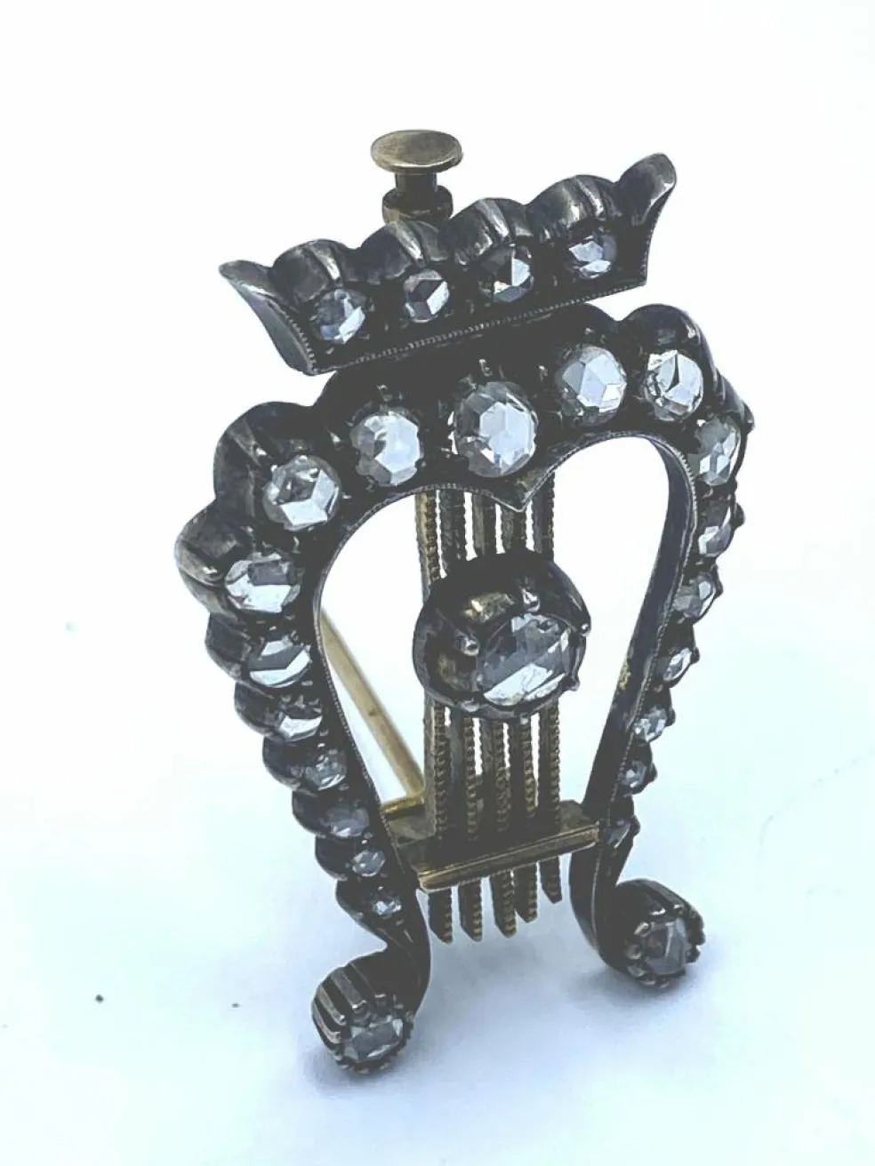 Broche Lyre Or Argent Diamants