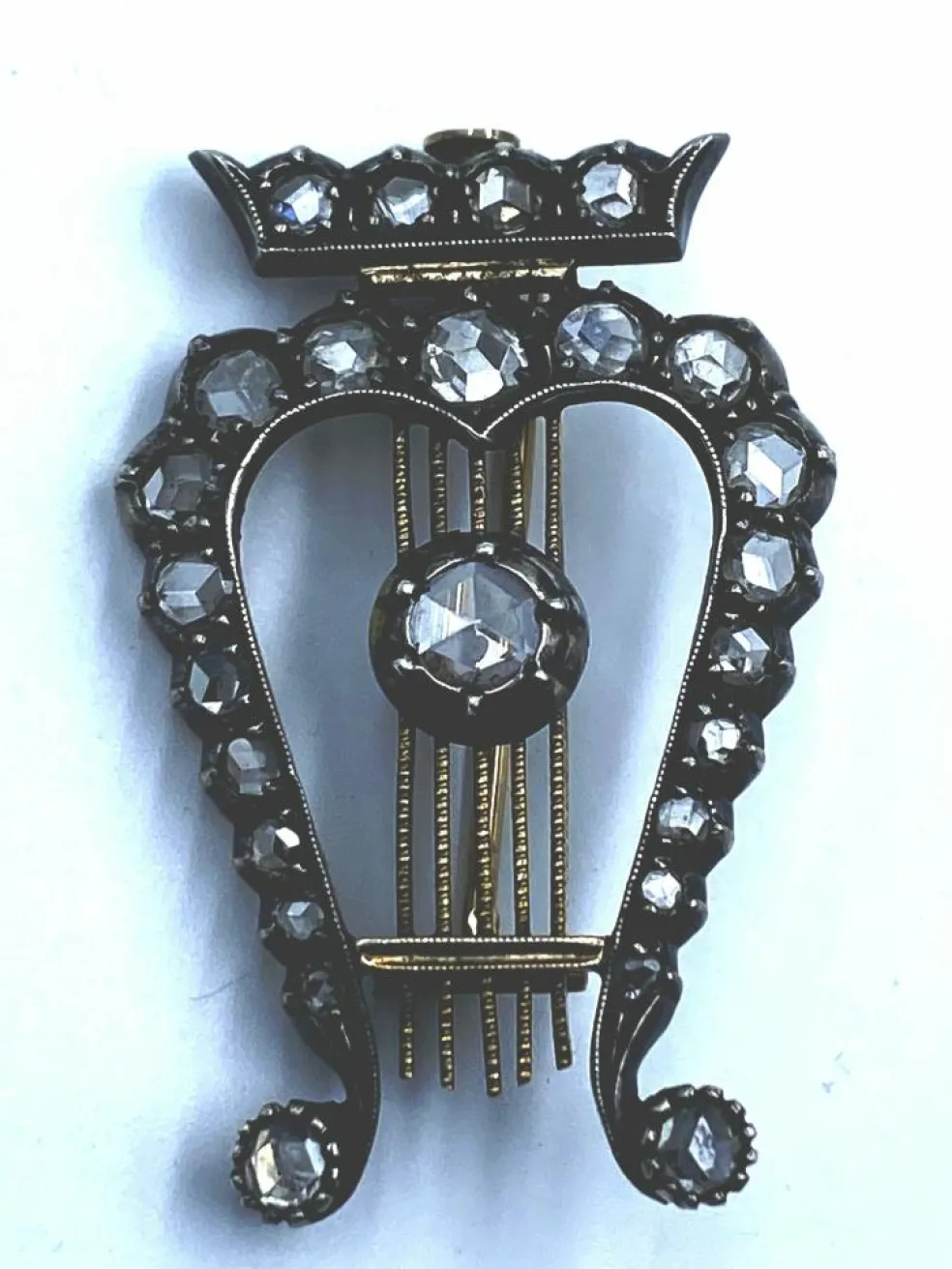 Broche Lyre Or Argent Diamants