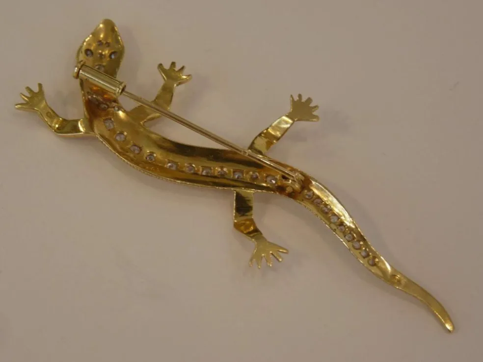 Broche Lézard, Or Jaune & Diamant