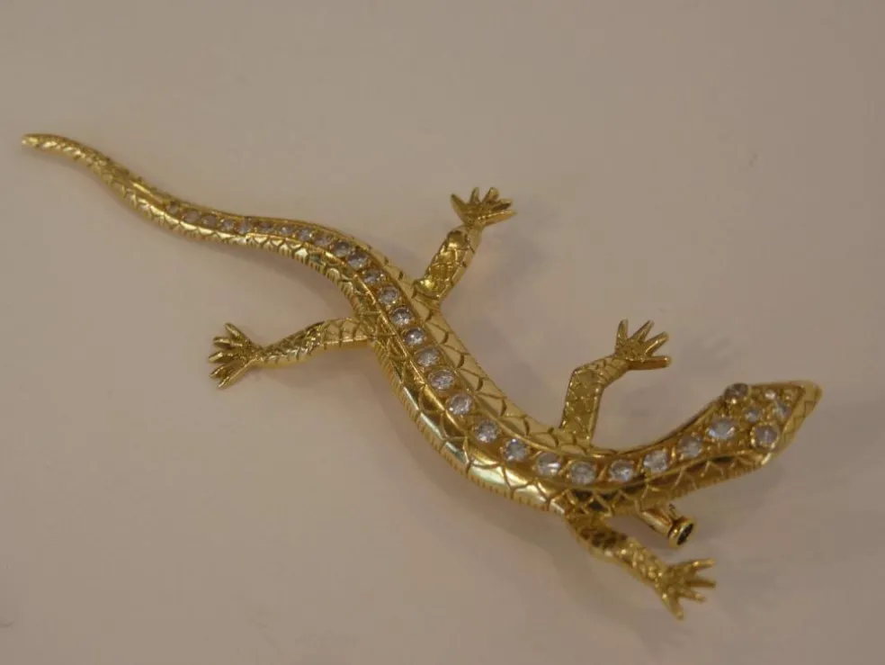 Broche Lézard, Or Jaune & Diamant