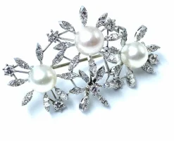 Broche "Marguerites" Diamants Perles