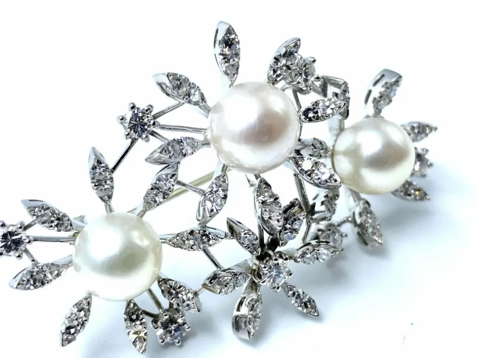Broche "Marguerites" Diamants Perles