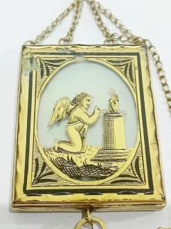 Broche Médaillon Or Rose Verre églomisé