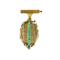 Broche Médaillon Or Turquoises Napoléon III