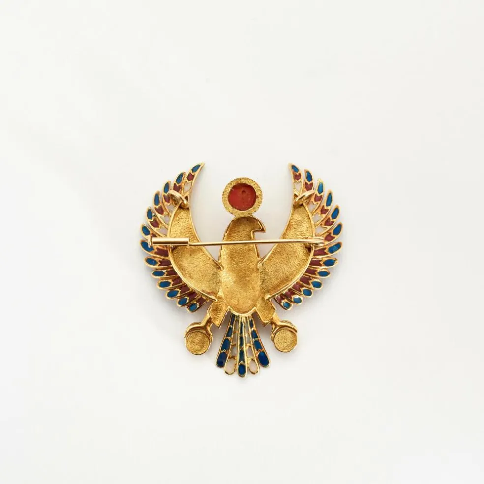 Broche motif égyptien en or jaune et émail