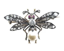 Broche Mouche Perle Fine & Diamants
