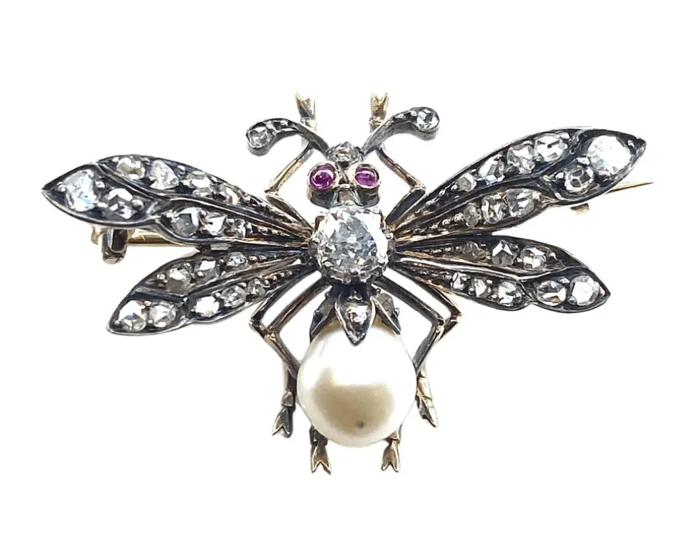 Broche Mouche Perle Fine & Diamants