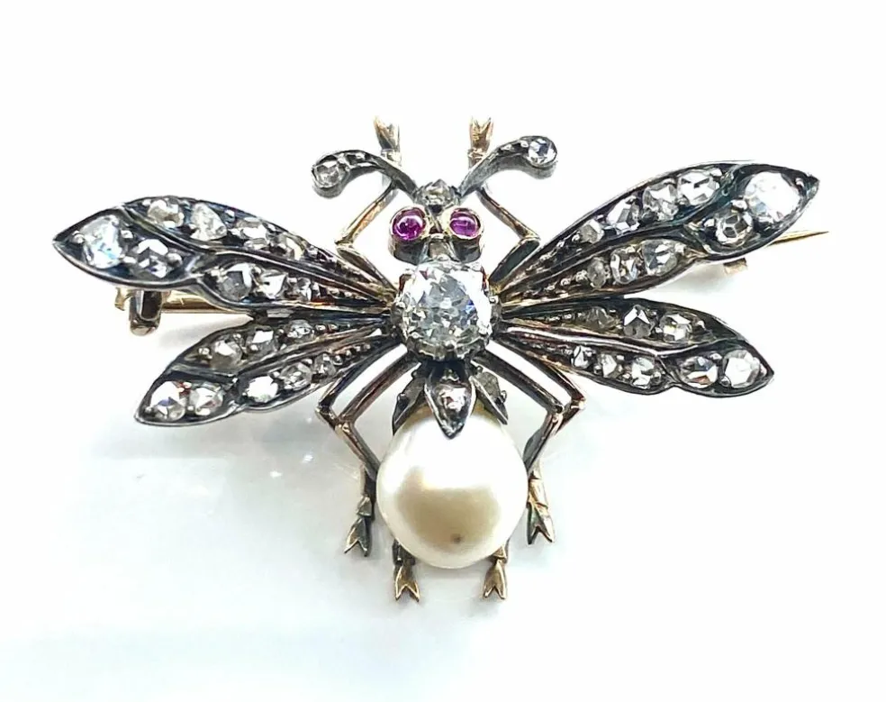 Broche Mouche Perle Fine & Diamants