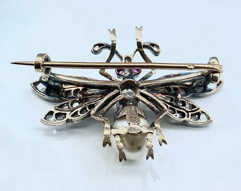 Broche Mouche Perle Fine & Diamants