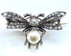 Broche Mouche Perle Fine & Diamants