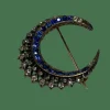 BROCHE NAPOLEON III LUNE DIAMANTS SAPHIRS