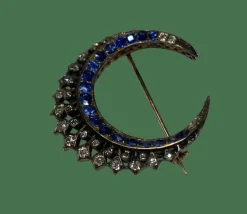 BROCHE NAPOLEON III LUNE DIAMANTS SAPHIRS