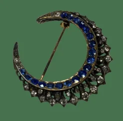 BROCHE NAPOLEON III LUNE DIAMANTS SAPHIRS