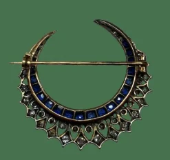 BROCHE NAPOLEON III LUNE DIAMANTS SAPHIRS