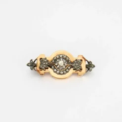 BROCHE NAPOLEON III OR ROSE ET ARGENT