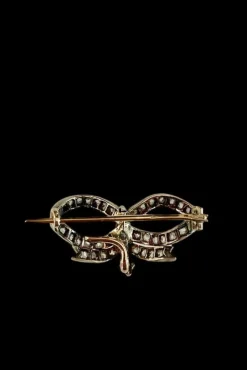 Broche Noeud Or Argent Diamants