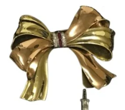 Broche noeud or jaune & rose rubis & diamants