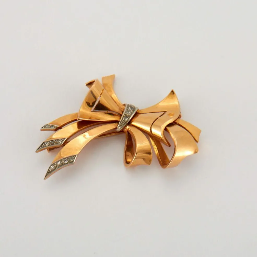 Broche noeud or platine 1940.