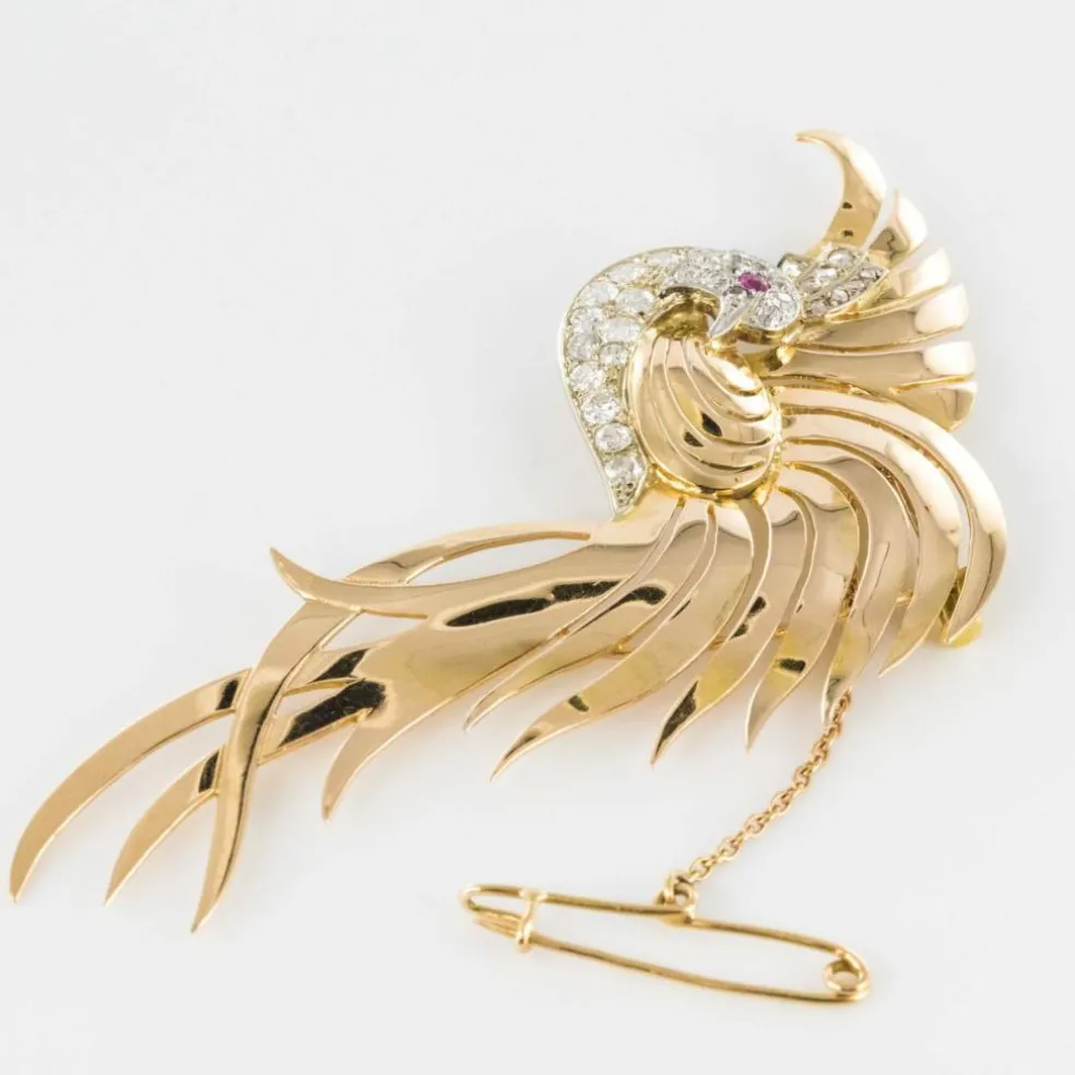 Broche oiseau de paradis diamants