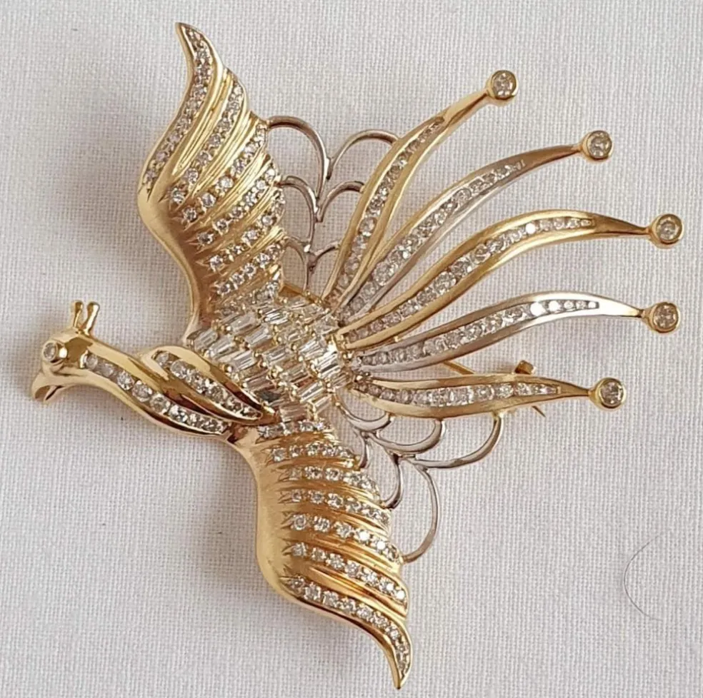 Broche OISEAU DE PARADIS or jaune diamants
