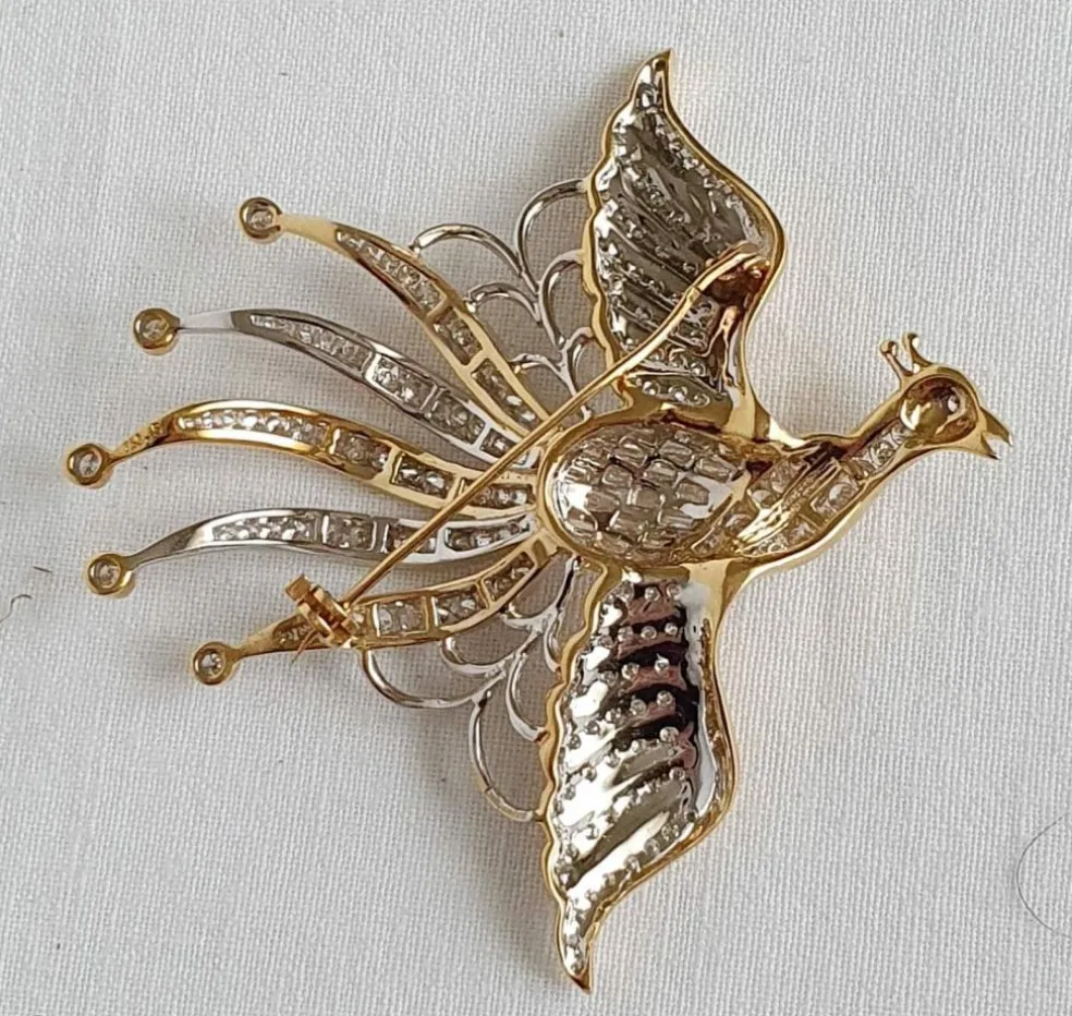 Broche OISEAU DE PARADIS or jaune diamants