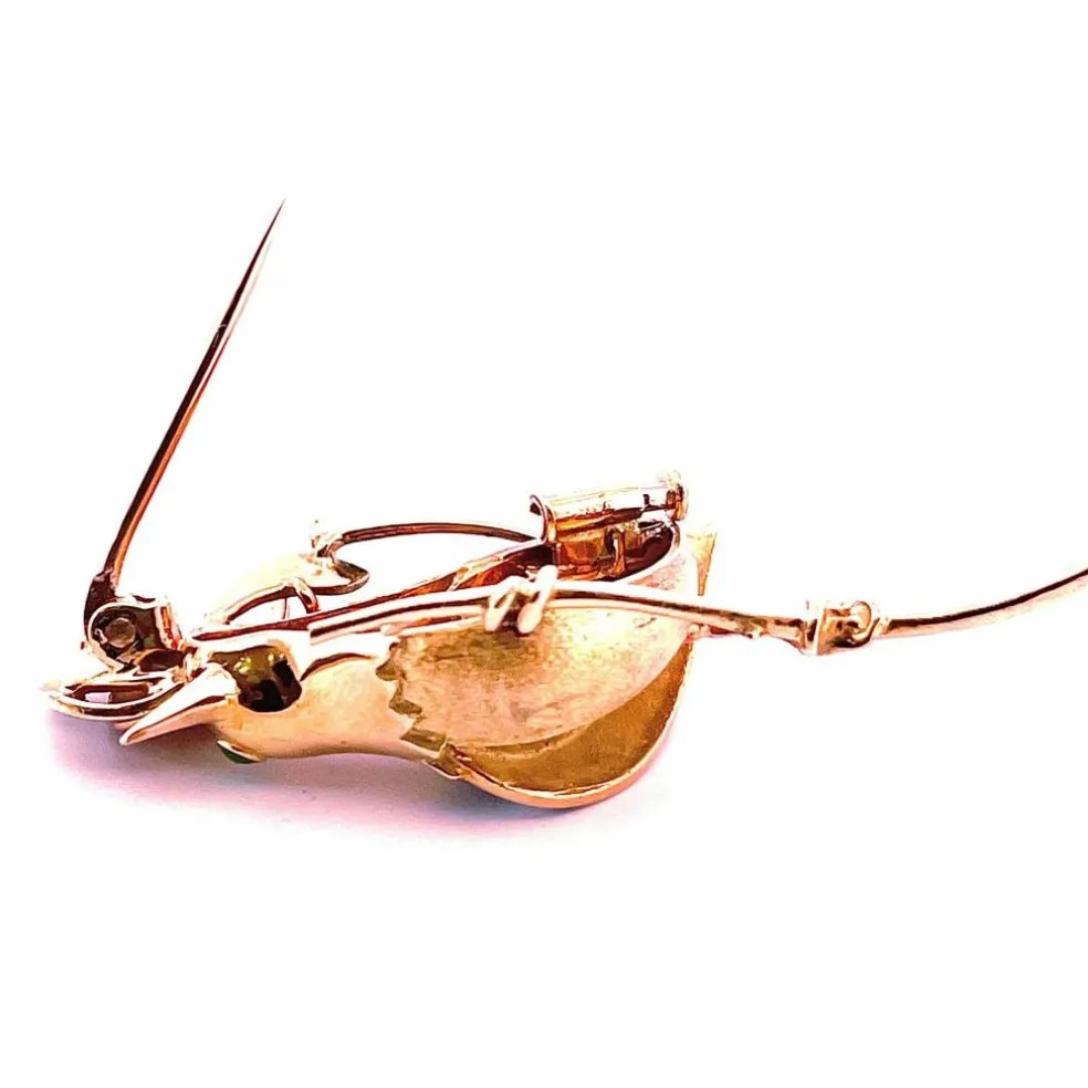 Broche Oiseau Or Jaune, décor émail