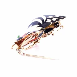 Broche Oiseau Or Jaune, décor émail