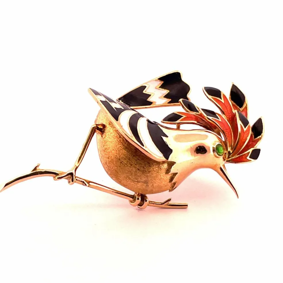 Broche Oiseau Or Jaune, décor émail
