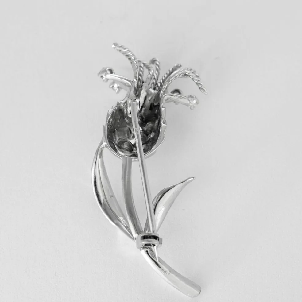 Broche or blanc à décor de Chardon
