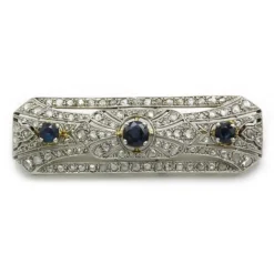 Broche or blanc platine diamants saphirs