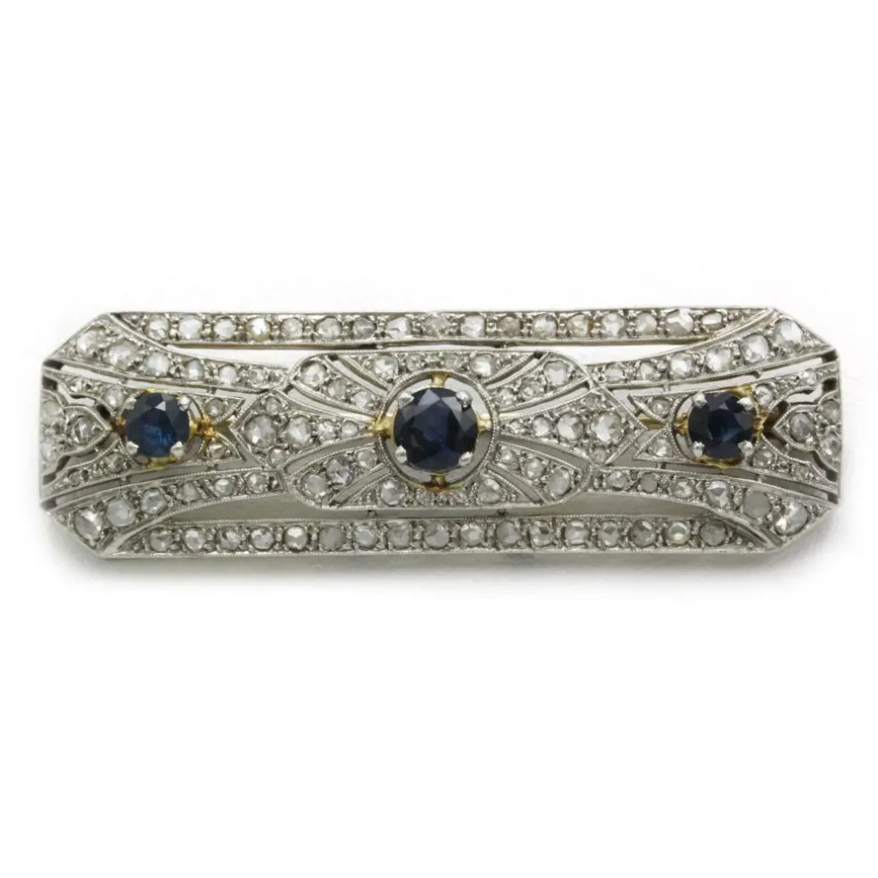Broche or blanc platine diamants saphirs