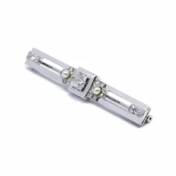 Broche or blanc platine diamants et perles