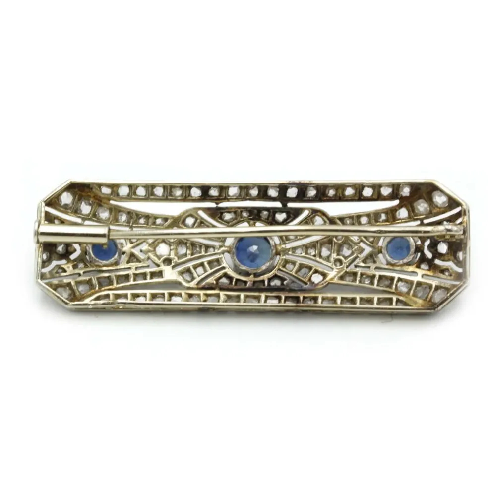 Broche or blanc platine diamants saphirs