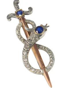 Broche or diamant et saphir