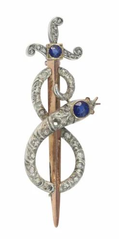 Broche or diamant et saphir