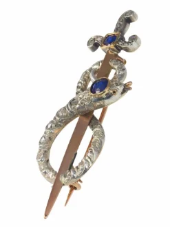 Broche or diamant et saphir