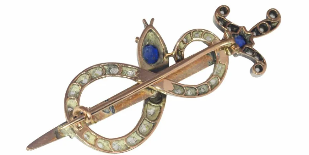 Broche or diamant et saphir